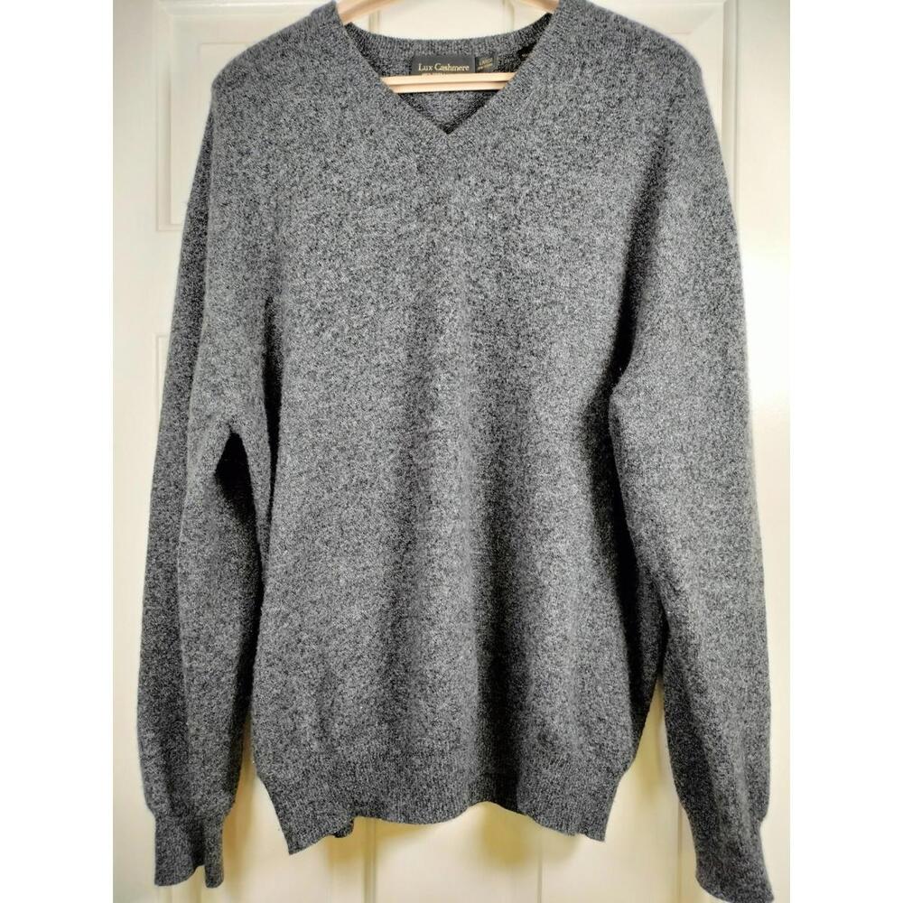 Lux‎ Cashmere Men’s V-Neck Sweater Large 100% Pure Cashmere Charcoal Gray Soft